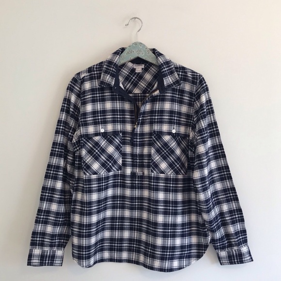 J. Crew Factory Blue Plaid 1/4 Zip Shirt Jacket - Picture 1 of 8